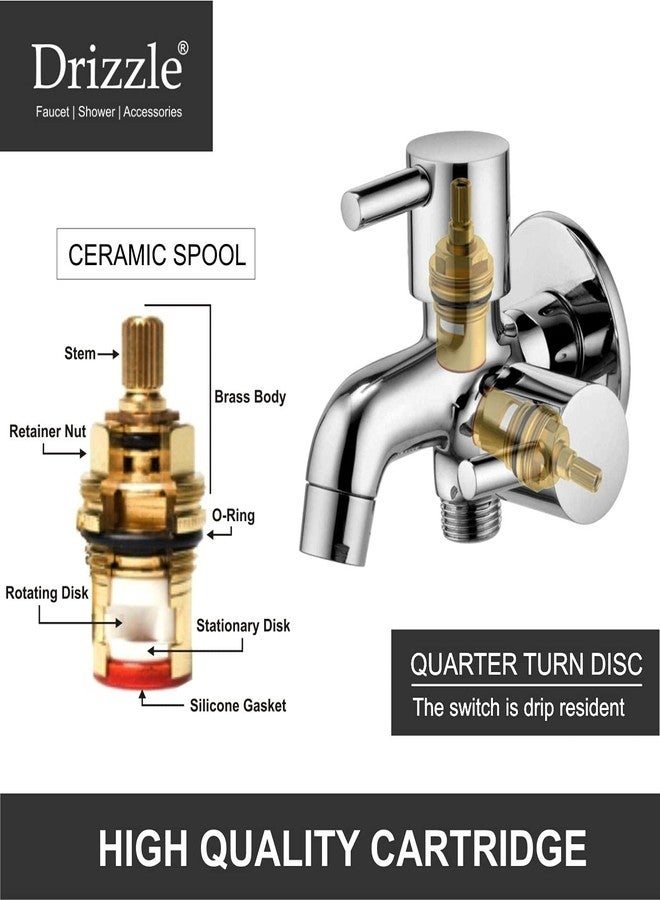 دريزل صنبور DRIZZLE Brass Flora 2 في 1 ثنائي الاتجاه / حنفيات الحمام / حنفية ربع دورة / حنفية تدفق الرغوة (فضي، تشطيب كروم، قطعتان) - Image 4